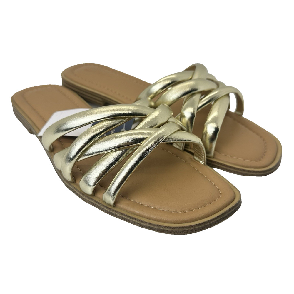 Universal Thread Womens Rian Slide Sandals Gold Summer Beach Comfort Sze 11